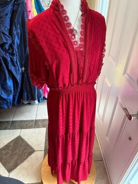 Max Studio Red Lace-Trim Dress